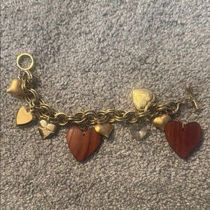 Betsey Johnson Gold and Brown Heart Charm Bracelet